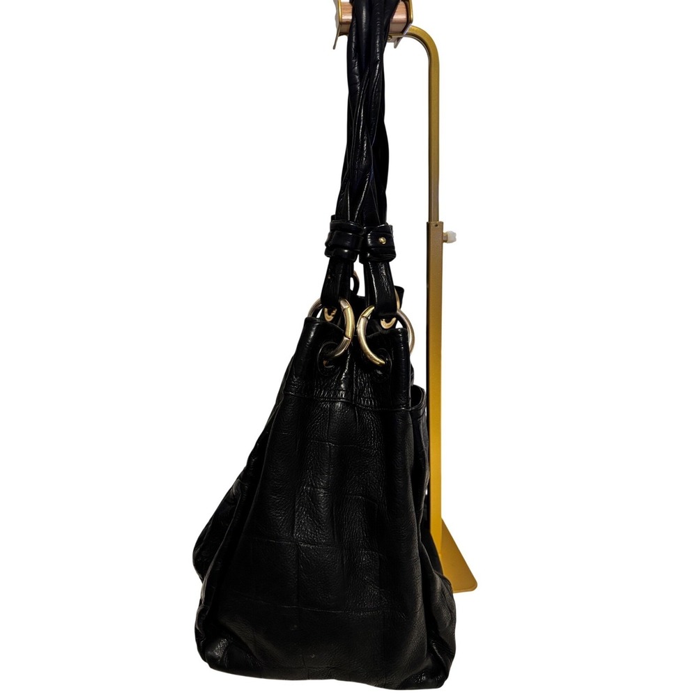 B. Makowsky Hobo Bag Women Large Black Croc Embossed Leather Gold Hardware Y2K - Picture 2 of 8